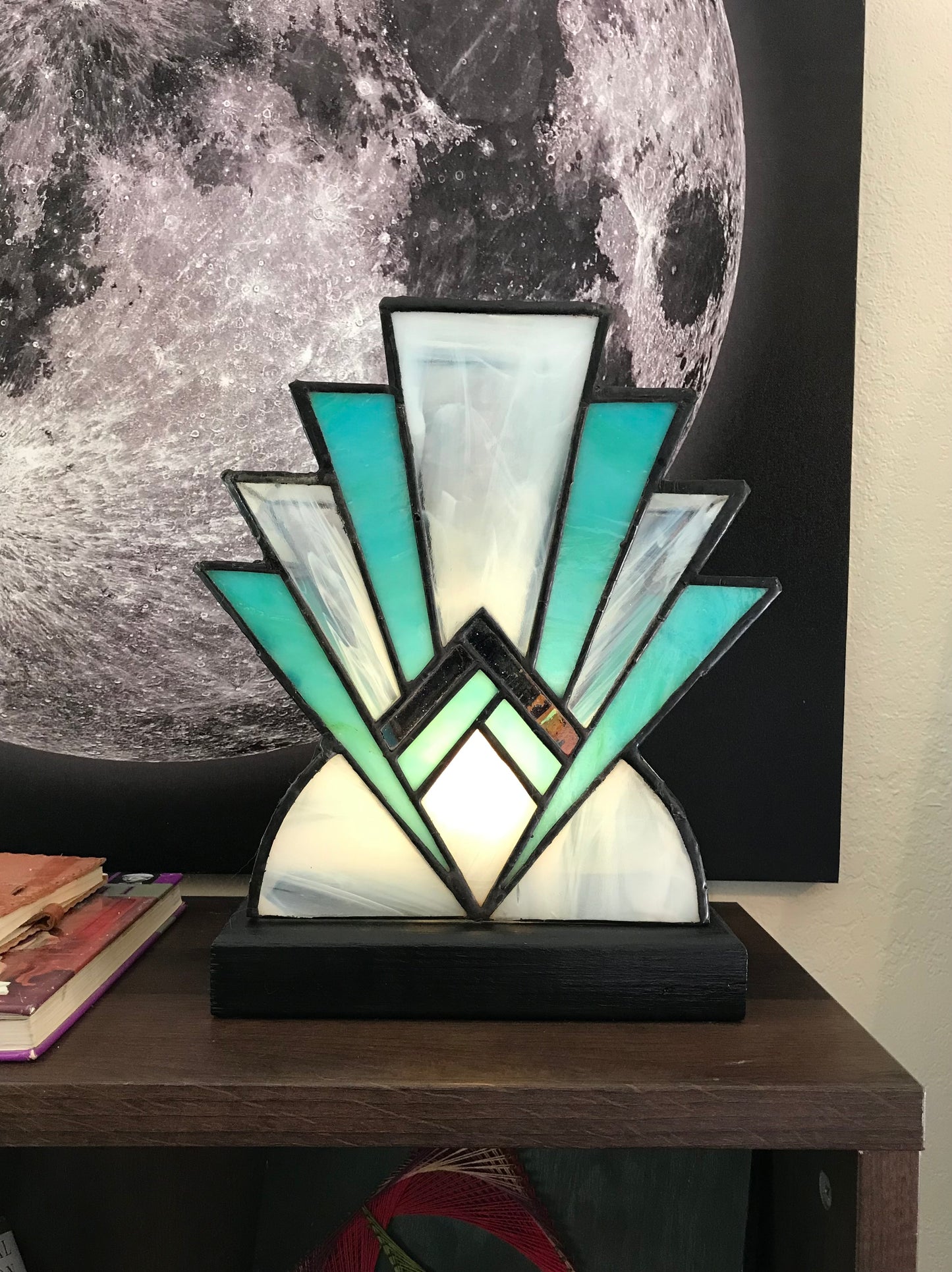 Dimmable Tiffany-Style Stained Glass Lamp  - Midcentury Art Deco Inspired by Frank Lloyd Wright