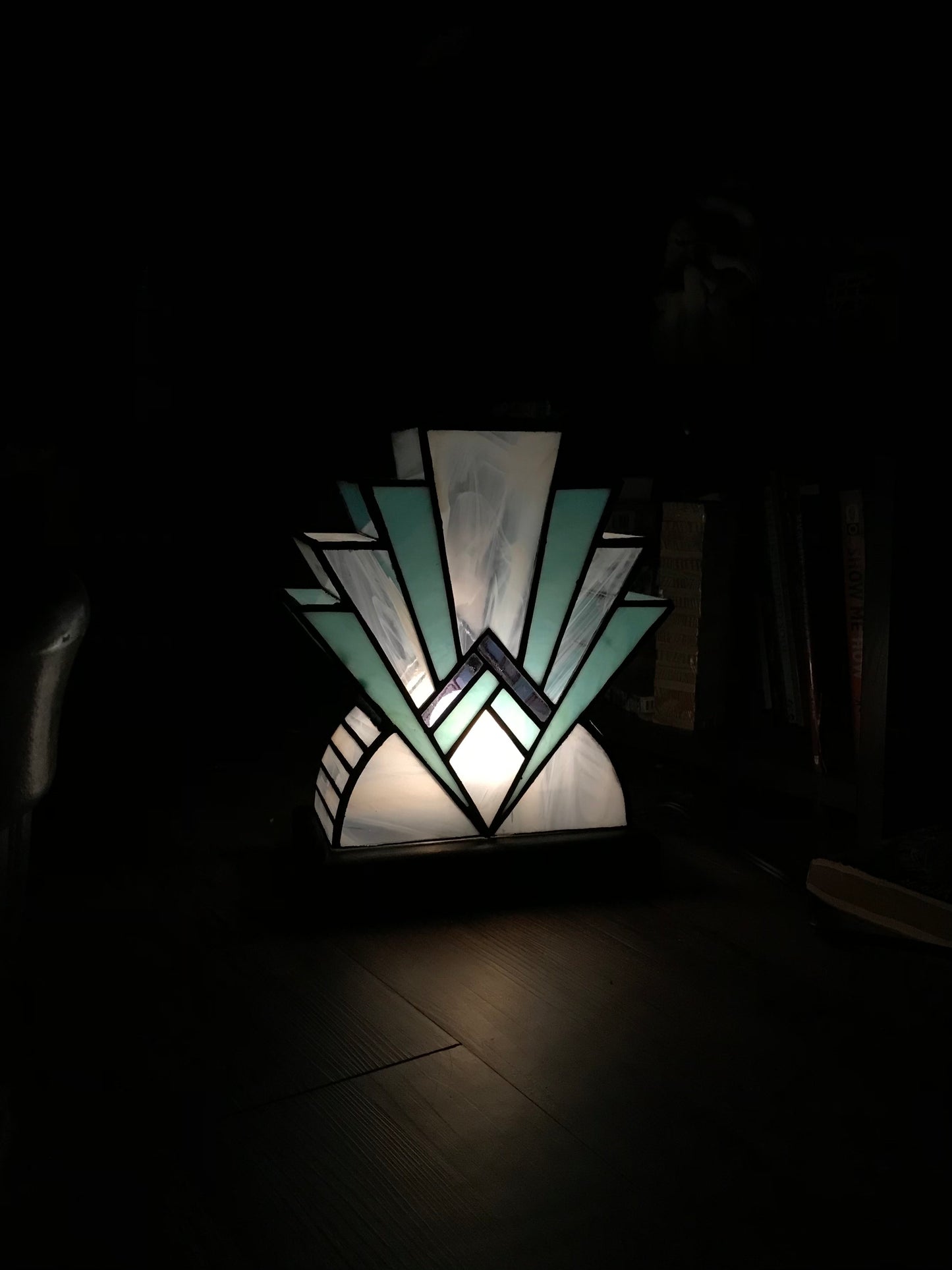 Dimmable Tiffany-Style Stained Glass Lamp  - Midcentury Art Deco Inspired by Frank Lloyd Wright