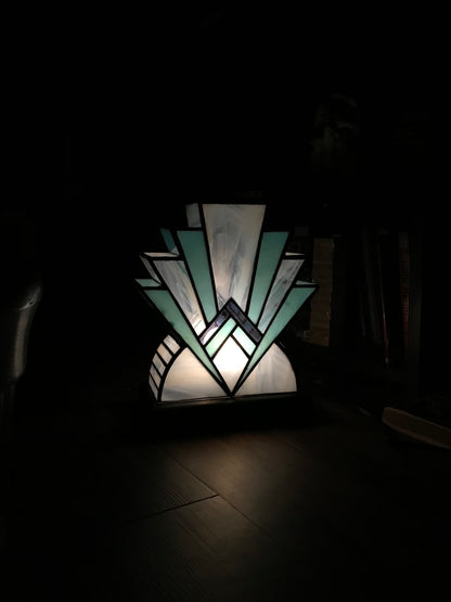 Dimmable Tiffany-Style Stained Glass Lamp  - Midcentury Art Deco Inspired by Frank Lloyd Wright