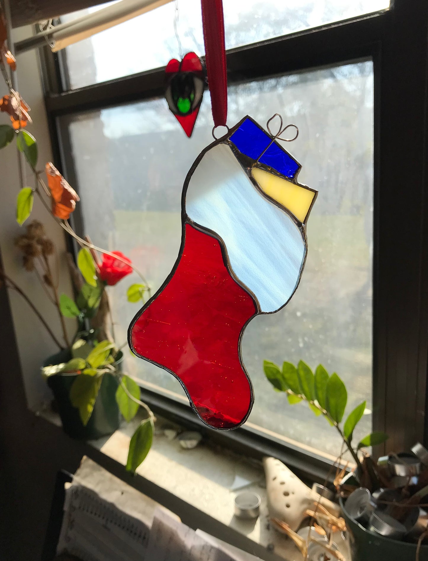 Stocking w/ Presents Stained Glass Christmas Ornament