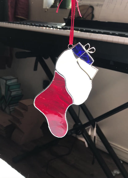 Stocking w/ Presents Stained Glass Christmas Ornament