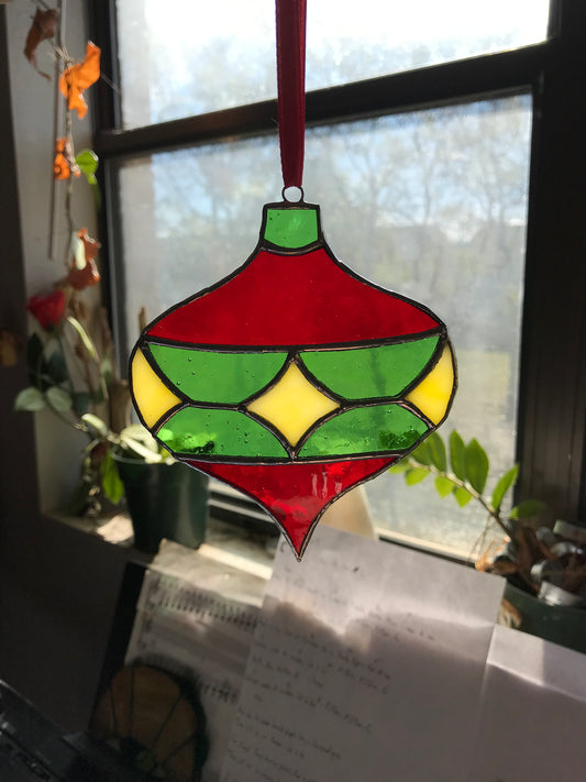 Midcentury Pointed Bauble Stained Glass Christmas Ornament