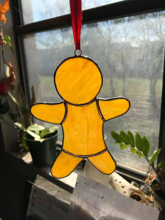 Gingerbread Man Stained Glass Christmas Ornament