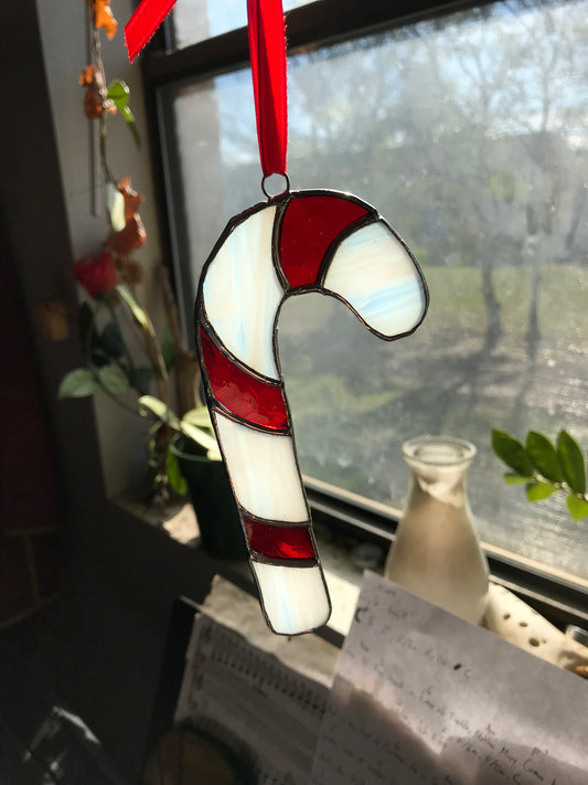 Candy Cane Stained Glass Christmas Ornament